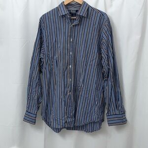 Men’s Polo By Ralph Lauren Blue Striped Button Down Shirt Size XL 17 1/2 EUC